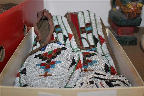 Pair beadwork Indian shoes and crocodile skin